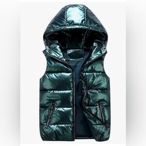 FindThy Shiny Quilted Puffer Vest – Dark Green – Size L